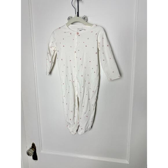 Petite Maison x Nono White Pink Organic Cotton Button Baby Sleeper Jumpsuit 9 MO - Picture 1 of 6